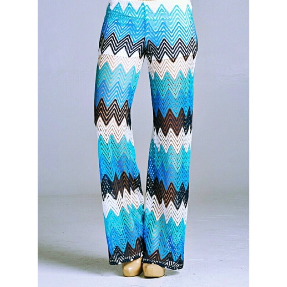 Emerald Women’s Chevron Crochet Knit Blue and White Palazzo Pants